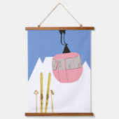 Roze Retro Ski Lift Berg Hangend Wandkleed (Voorkant)