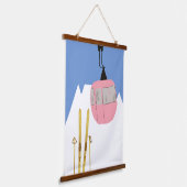 Roze Retro Ski Lift Berg Hangend Wandkleed (Gebogen)