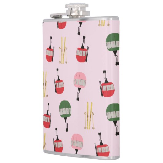 Roze Retro Skilift Apres Ski Winterskiër Heupfles (Links)