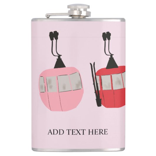 Roze Retro Skilift Gondola Skiën Heupfles (Voorkant)