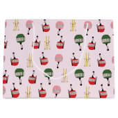 Roze Retro Skilift Gondola Winterskiën Groot Cadeauzakje (Voorkant)