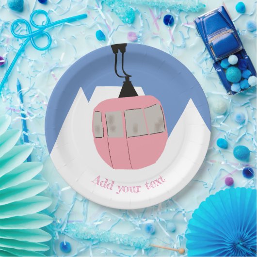 Roze Retro Skilift Skiën Sneeuwberg Papieren Bordje (Feest)