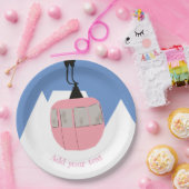 Roze Retro Skilift Skiën Sneeuwberg Papieren Bordje (Feest)