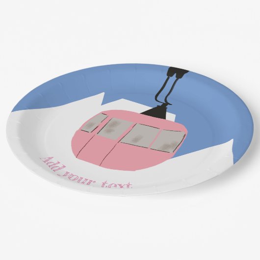 Roze Retro Skilift Skiën Sneeuwberg Papieren Bordje (Gekanteld)