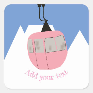 Roze Retro Skilift Skiën Sneeuwberg Vierkante Sticker