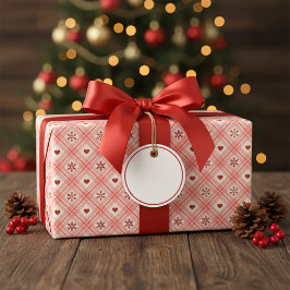 Roze Retro Sneeuwvlok en Hart Naadloos Patroon Cadeaupapier