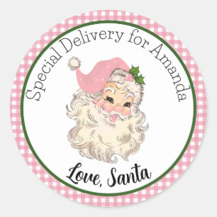 Roze Retro Speciale levering Santa Gift Label
