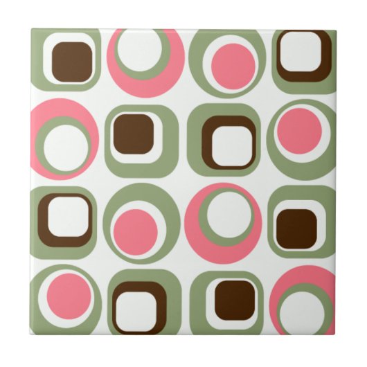 Roze Retro Squares & Circles Tegeltje (Voorkant)