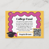 Roze retro squiggle golvend college fonds afstuder informatiekaartje (Voorkant)