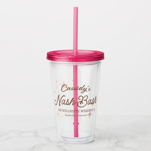 Roze Retro Stars Nash Bash Bachelorette Acryl Drinkbeker (Voorkant)