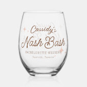 Roze Retro Sterren Nash Bash Bachelorette Wijnglas Zonder Voet (Achterkant)