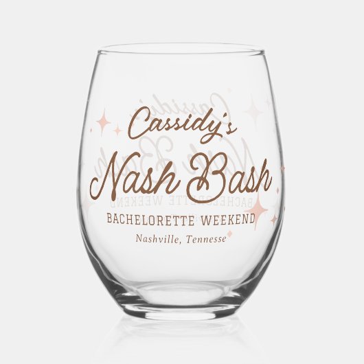Roze Retro Sterren Nash Bash Bachelorette Wijnglas Zonder Voet (Achterkant)