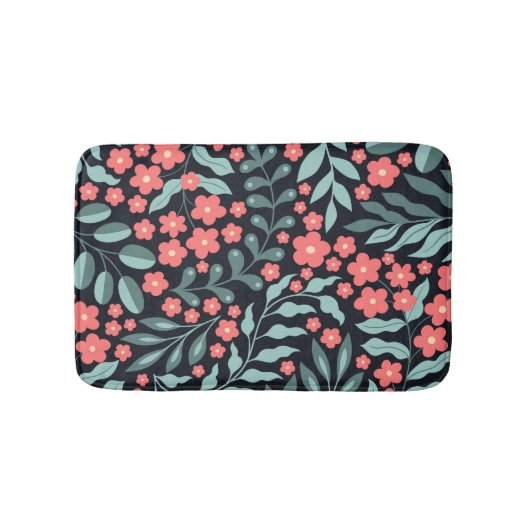 Roze retro stijl bloeiende bloemen in Scandinavisc Badmat (Voorkant)