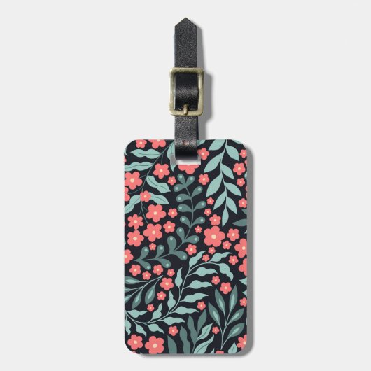 Roze retro stijl bloeiende bloemen in Scandinavisc Bagagelabel (Voorkant verticaal)