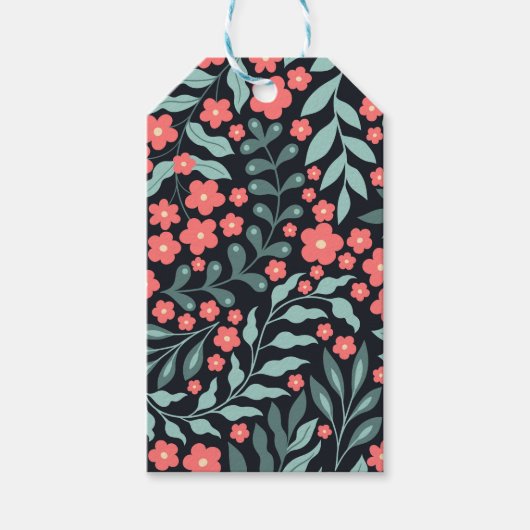 Roze retro stijl bloeiende bloemen in Scandinavisc Cadeaulabel (Voorkant)
