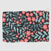 Roze retro stijl bloeiende bloemen in Scandinavisc Golfhanddoek (Horizontaal)