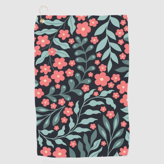 Roze retro stijl bloeiende bloemen in Scandinavisc Golfhanddoek (Voorkant)