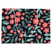 Roze retro stijl bloeiende bloemen in Scandinavisc Groot Cadeauzakje (Achterkant)