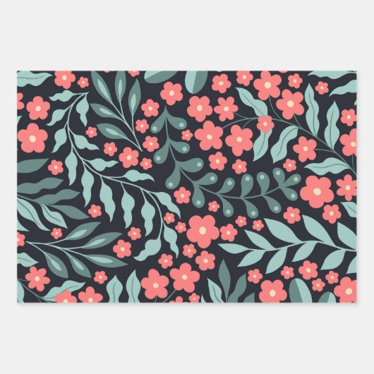 Roze retro stijl bloeiende bloemen in Scandinavisc Inpakpapier Vel (Voorkant 2)