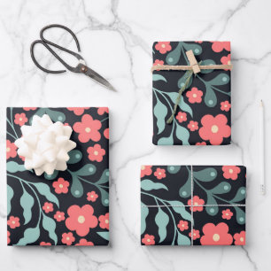Roze retro stijl bloeiende bloemen in Scandinavisc Inpakpapier Vel