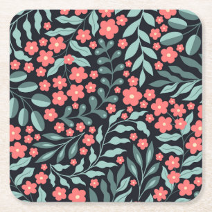 Roze retro stijl bloeiende bloemen in Scandinavisc Kartonnen Onderzetters