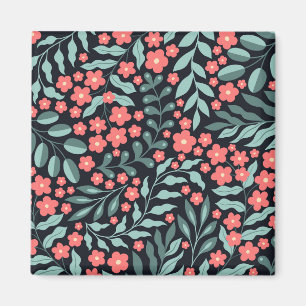 Roze retro stijl bloeiende bloemen in Scandinavisc Magneet