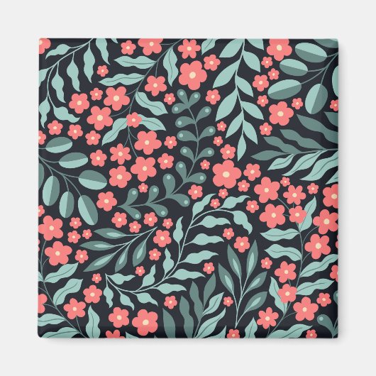Roze retro stijl bloeiende bloemen in Scandinavisc Magneet (Voorkant)