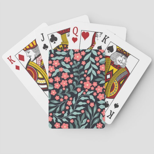 Roze retro stijl bloeiende bloemen in Scandinavisc Pokerkaarten (Achterkant)