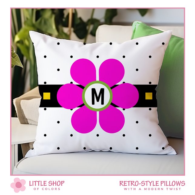 Roze Retro Stijl Flower Power Kussen (Creator heeft geüpload)