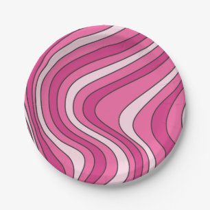 Roze retro stijl golven papieren bordje