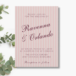 Roze Retro Strepen Bourgondi Wijn Trouw Kaart