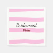 Roze retro strepen jouw naam aangepast bridesmaïde servet (Voorkant)