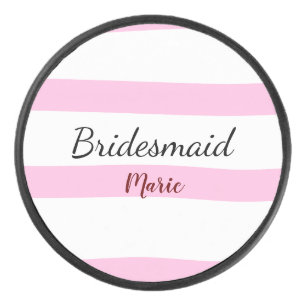 Roze retro strepen voeg je naam toe aan de bruidsm hockey puck
