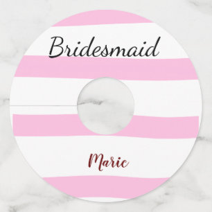 Roze retro strepen voeg je naam toe aan de bruidsm wijnglaslabel
