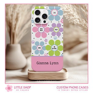 Roze Retro-Style Flower Power Monogram iPhone 15 Case