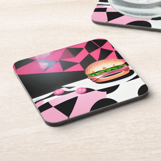 Roze Retro Style Hamburger Bier Onderzetter (Linkerzijde)