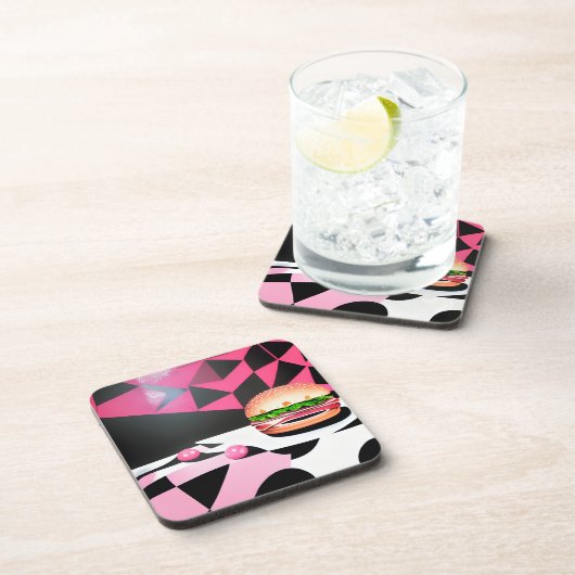 Roze Retro Style Hamburger Bier Onderzetter (Rechterzijde)