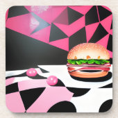 Roze Retro Style Hamburger Bier Onderzetter (Voorkant)
