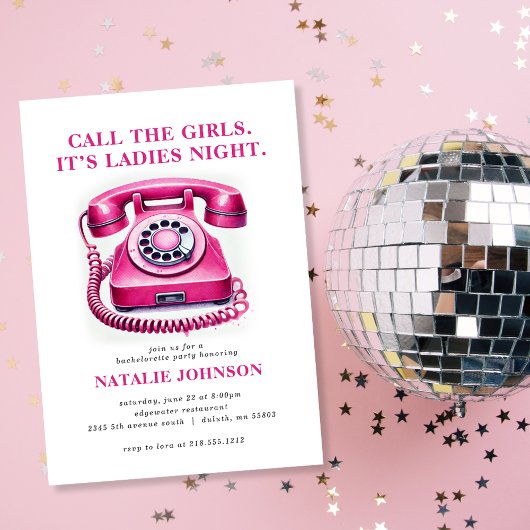 Roze Retro Telefoon Bel de Meisjes Bachelorette Pa Kaart