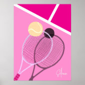 Roze Retro Tennis Harde Baan Ster Aangepaste Handt Poster (Voorkant)