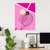 Roze Retro Tennis Harde Baan Ster Aangepaste Handt Poster (Thuiskantoor)
