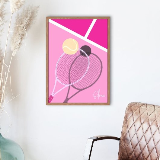 Roze Retro Tennis Harde Baan Ster Aangepaste Handt Poster
