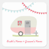 Roze Retro Trailer Bruiloft Sticker (Voorkant)