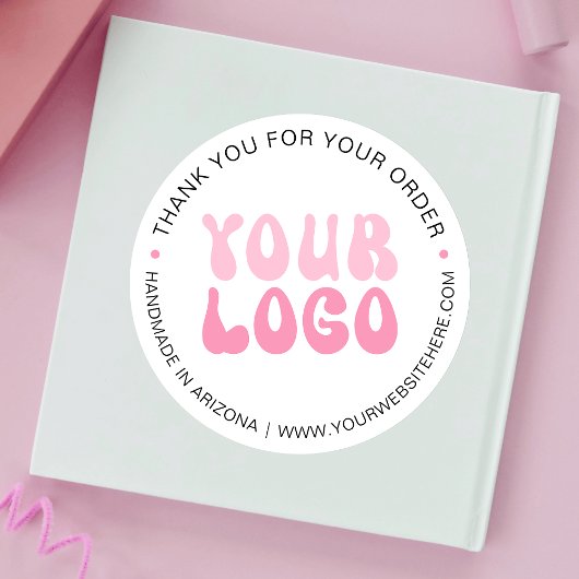 Roze Retro Trendy Font Company Logo Business Ronde Sticker