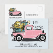  Roze Retro Truck Moving Blue Aankondigingskaart (Voorkant / Achterkant)