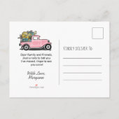  Roze Retro Truck Moving Blue Aankondigingskaart (Achterkant)