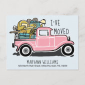  Roze Retro Truck Moving Blue Aankondigingskaart (Voorkant)