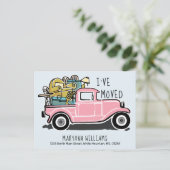  Roze Retro Truck Moving Blue Aankondigingskaart (Staand voorkant)