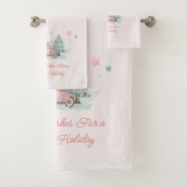 Roze Retro Truck Waterverf kerstboom Bad Handdoek
