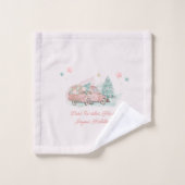 Roze Retro Truck Waterverf kerstboom Bad Handdoek (Wasdoekje)